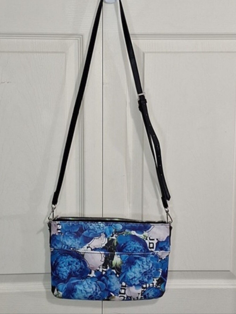 Reed Faux Leather Crossbody Bag Clutch - Floral Watercolor Peony - Blue White